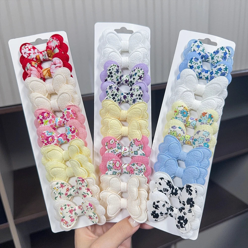 3/4/10Pcs Hot Sale Candy Color Hair Bows Clip Girls Double Layered Bow Cute Kid Bangs Hair Pin Cotton Safe Baby Hair Accessories