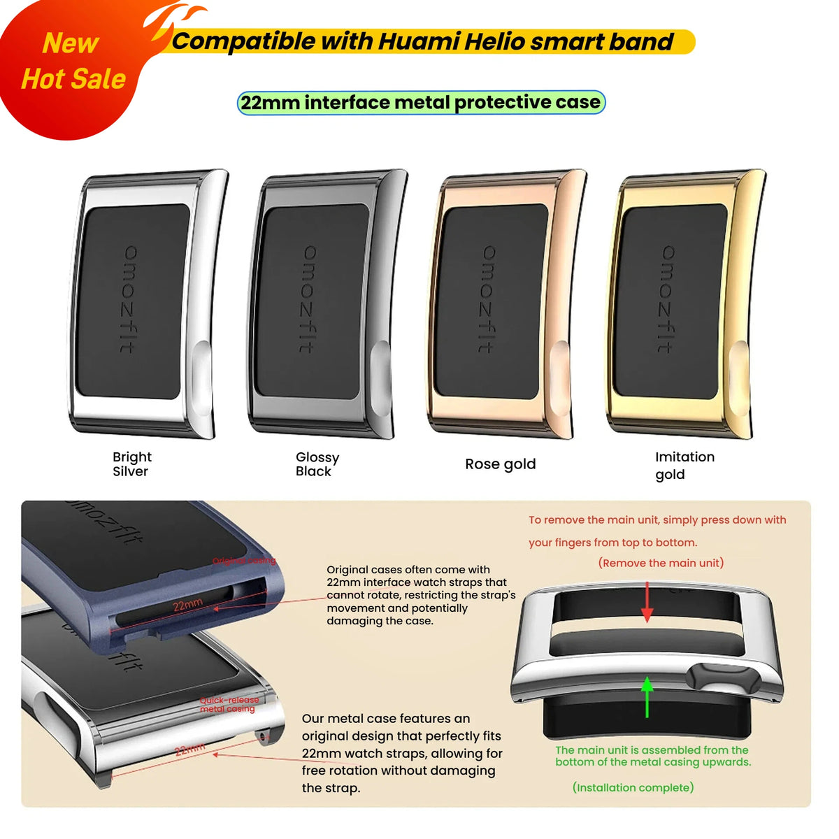 For Huami Amazfit Helio 22mm All-Around Zinc Alloy Frame Bumper Shell Cover Correa for Amazfit Helio Protective Case Accessories