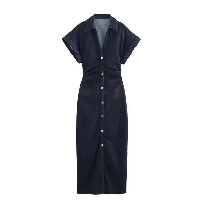 New Long Dresses 2025 Woman Fashion Summer V-neck Single Breasted Slim Fit Denim Skirts Women's Clothing Tops