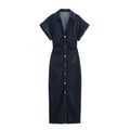 New Long Dresses 2025 Woman Fashion Summer V-neck Single Breasted Slim Fit Denim Skirts Women's Clothing Tops