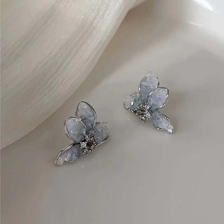 Korean Fashion Color Crystal Flower Butterfly Earrings for Women Exquisite Elegant Earring Wedding Party Luxury Jewelry Gift
