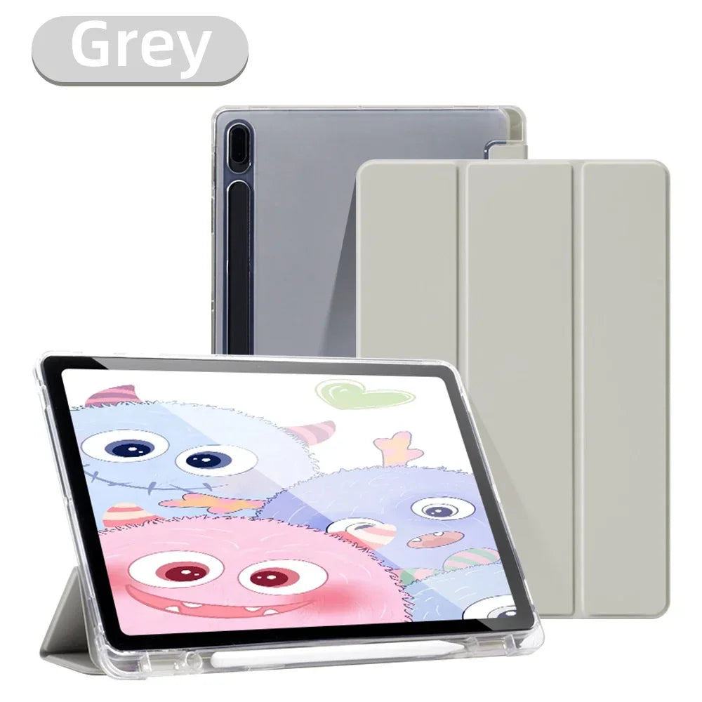 Tablet Case for Samsung Galaxy Tab S9 FE 11 S8 S7 Plus 12.4in S6 Lite Transparent Back Tablet Cover for Tab with Pencil Holder
