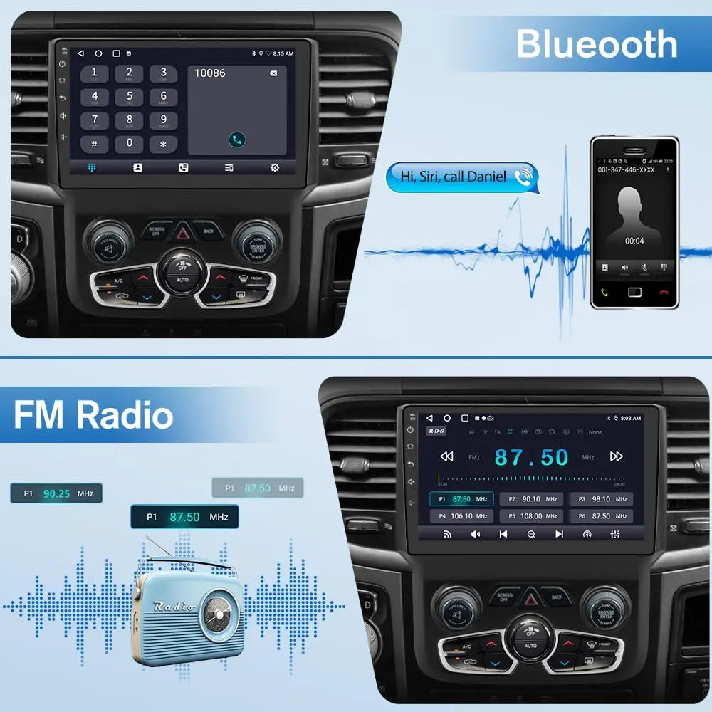 New Android 13 Touch Car Stereo Radio Multimedia Video Player GPS Navigation 5G WiFi Auto Radio For Dodge Ram 2013-2019 Wireless CarPlay Android Auto 9" HD IPS Display Support Cargo Rearview GPS DSP RDS BT AM/FM Auto AC 2GB+3