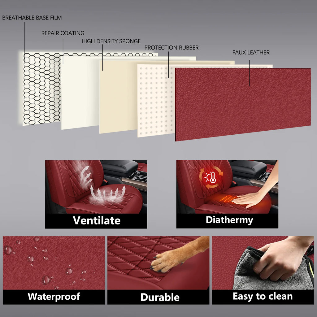 C03-Wine Red Five-Seat Car Seat Covers Universal Full Surround Car Seat Covers Fits 95% of Vehicle Models Car Accessories Driver's Seat Cover or Passenger Seat Cover All Season Universal Pad