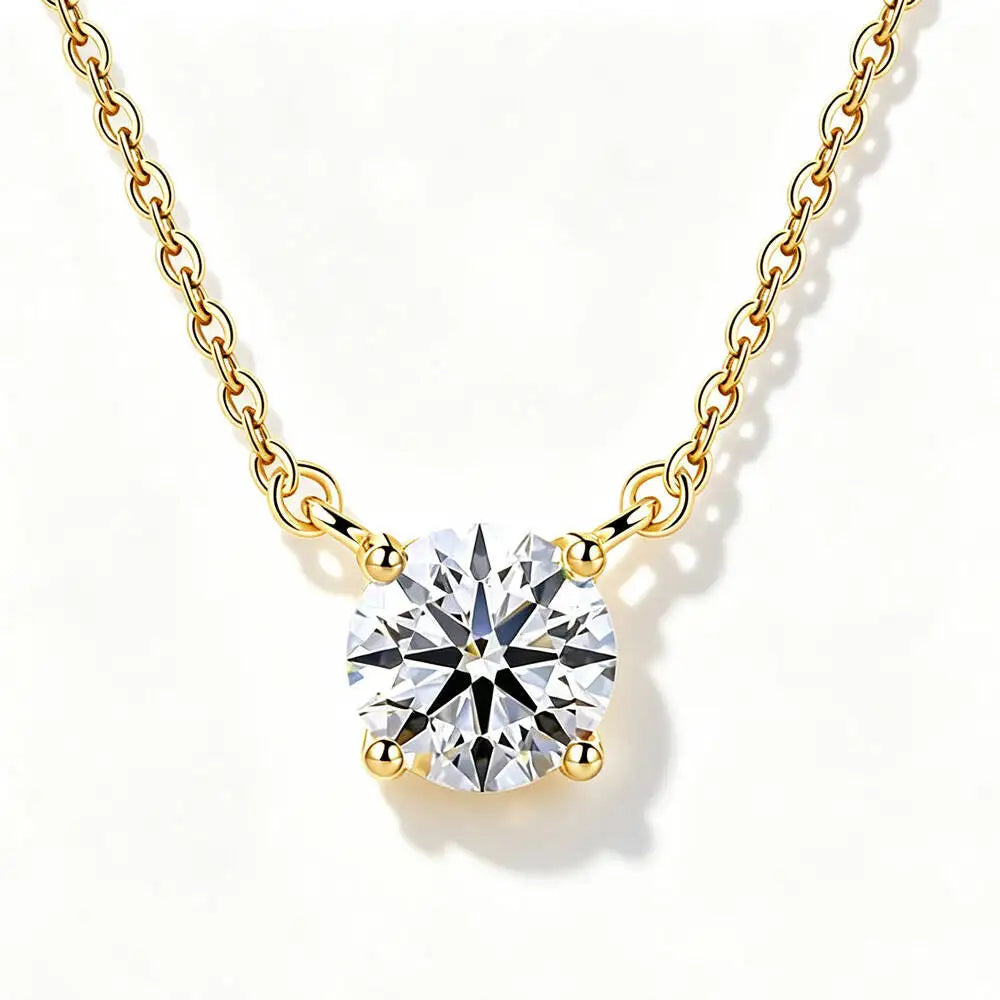 JoiasHome S925 Sterling Silver Moissanite Necklace For Women Simple Four-Claw Pendant Collarbone Chain Classic Luxury Jewelry