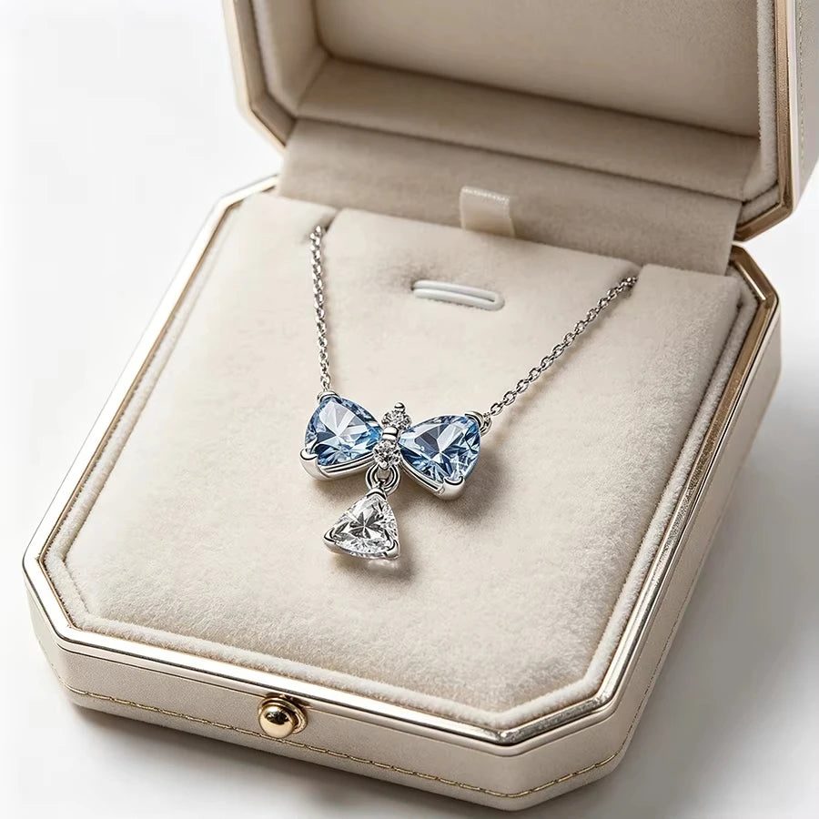 S925 silver clover thread lock bow necklace suitable for women's daily wear DIY exquisite jewelry gifts