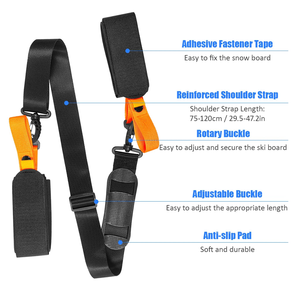 Ski Pole Carrying Strap Adjustable Ski Pole Shoulder Strap Skiboard Fixed Strap with Ant-Slip Pad For Outdoor Ski board New