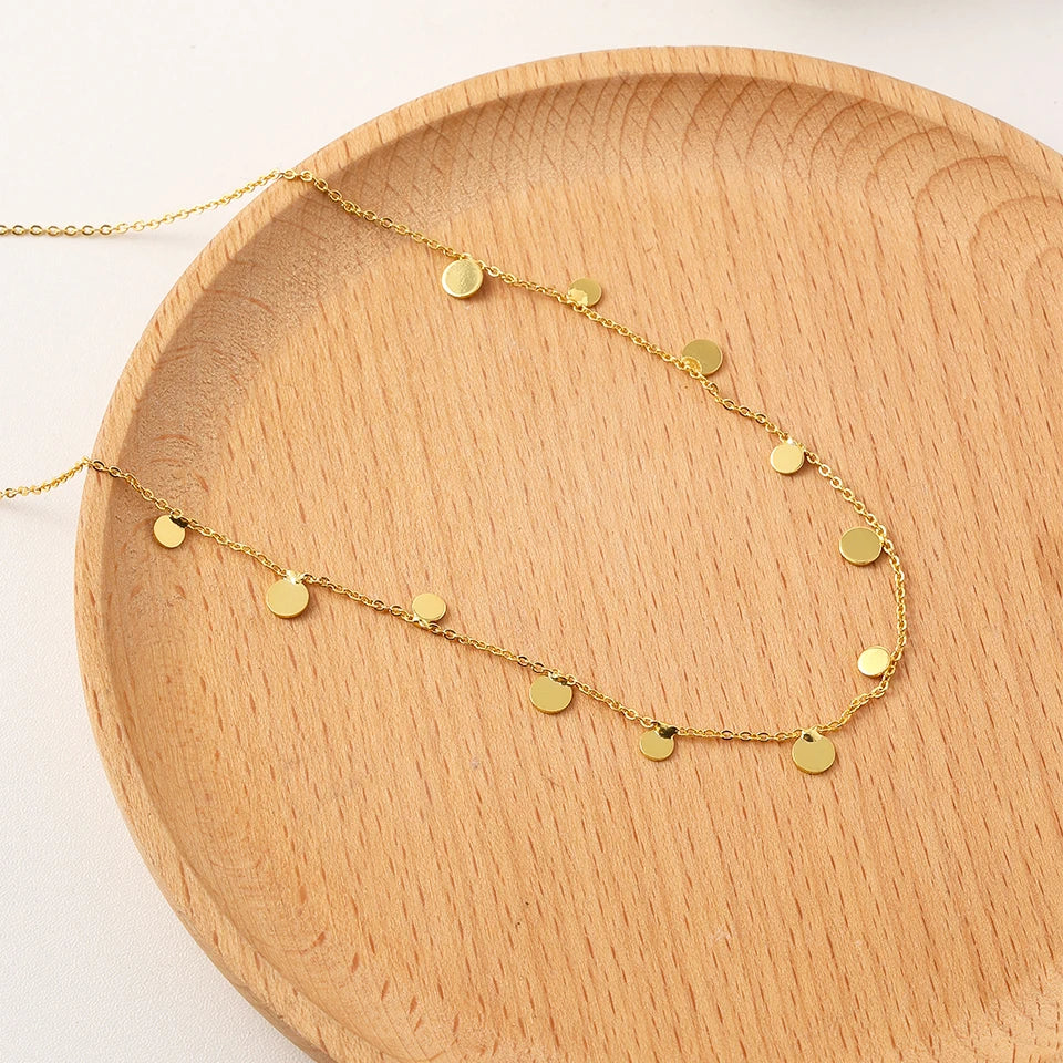 ZAKOL Korean Trendy Stainless Steel Stacked Choker Necklace Set Gold Color Dot Freshwater Pearl Circular Neck Party Jewelry