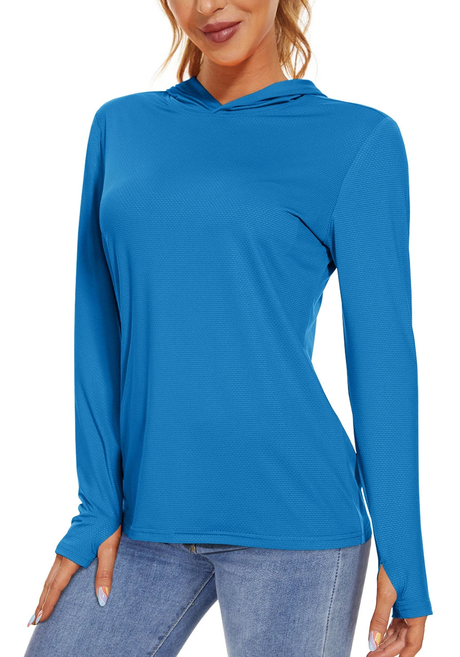 TACVASEN UPF 50+ UV/Sun Protection Outdoor Hooded T-shirt Women's Long Sleeve Hoodie Shirt Fishing Hiking Tee Shirts Pullover