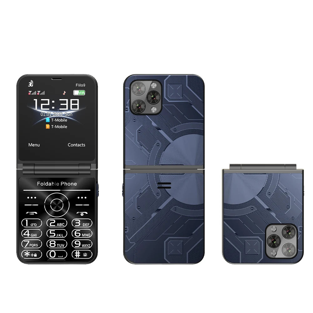 SERVO Flilo9 3G Mobile Phone Dual SIM Standby Call Recording Speed Dial FM Radio Blacklist Flashlight Foldable Button Cellphones