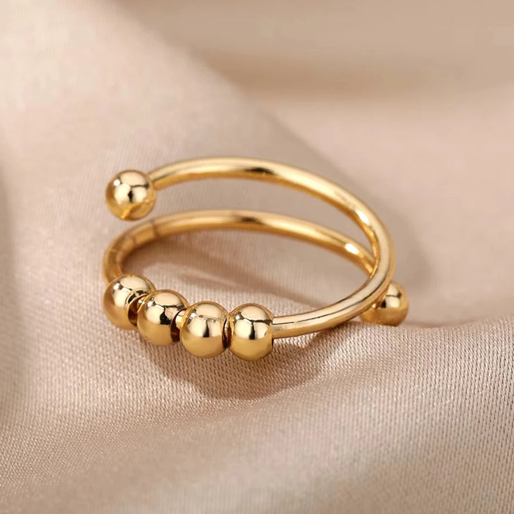 Anti-Stress Anxiety Rings for Women Gold Color Open Adjustable Rotating Ring Aesthetic Wedding Fashion Jewelry Gift