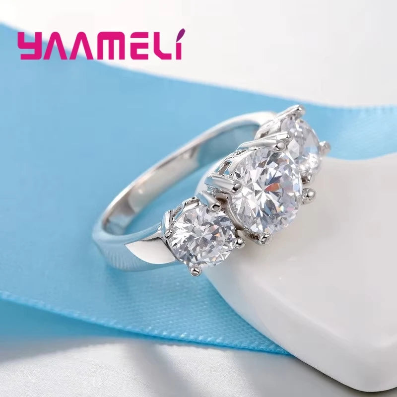 Hot Sale 925 Sterling Silver Color 3 CZ Stone Prong Setting Band Rings for Men Women Wedding Engagement Jewelry
