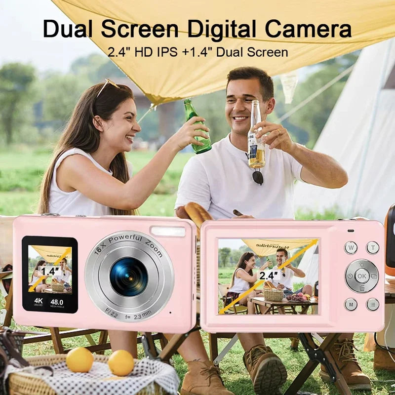 Lenovo 4K Digital Camera 48MP Dual Screen, Auto Focus Anti-Shake 16X Zoom, Vlogging Camera with 64GB SD Card, Compact Travel