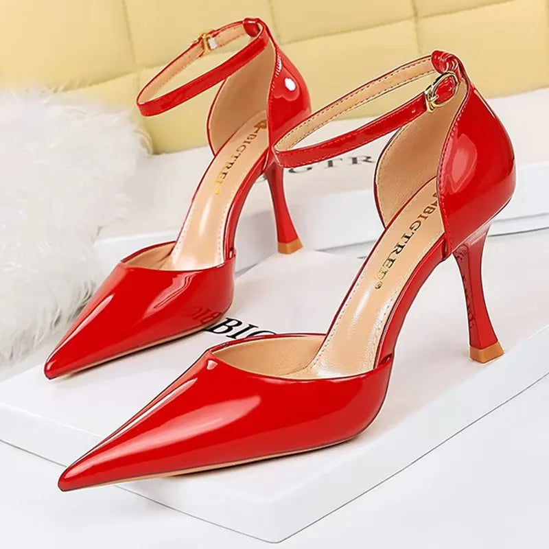 BIGTREE Shoes Women 8 Cm Heels Sandals Summer Kitten Heels Women Pumps Patent Leather Women Sandals Sexy Party Shoes High Heels