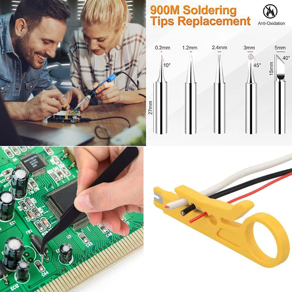 19-IN-1 Soldering Iron Kit Welding Tool Soldering Kit with LCD Digital Multimeter 60W Soldering Iron 5 Extra Tips EU/US Plug