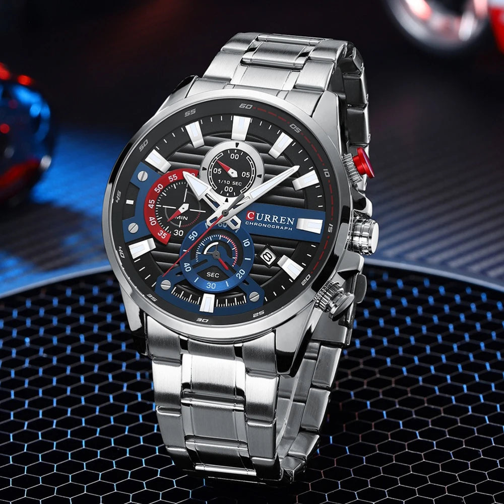 Gurren 8415 Men's Minimalist Six-hand Quartz Watch, Water-resistant Calendar Business Wristwatch