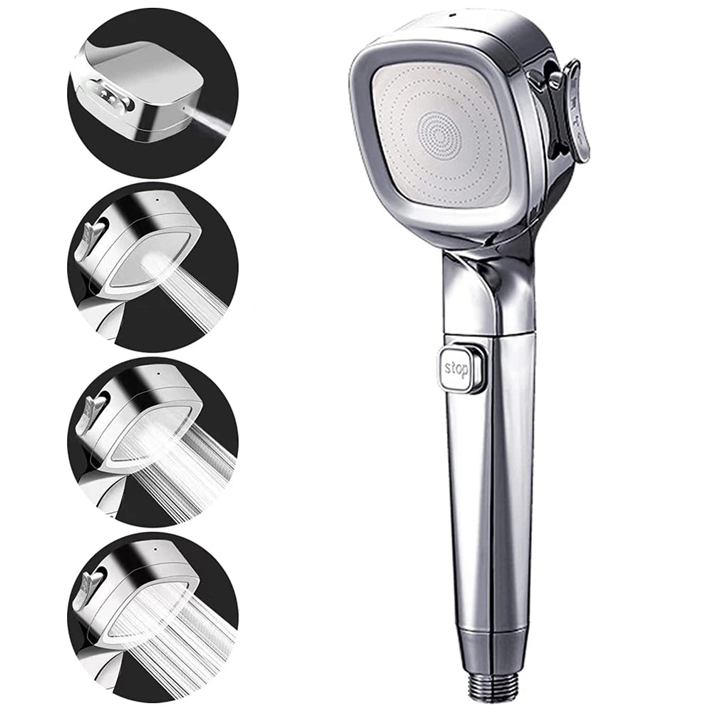 Upgraded 4 Modes High Pressure Shower Head with Stop Button Filiter Showers Massage Spa Handheld Showerhead Bathroom Accessories
