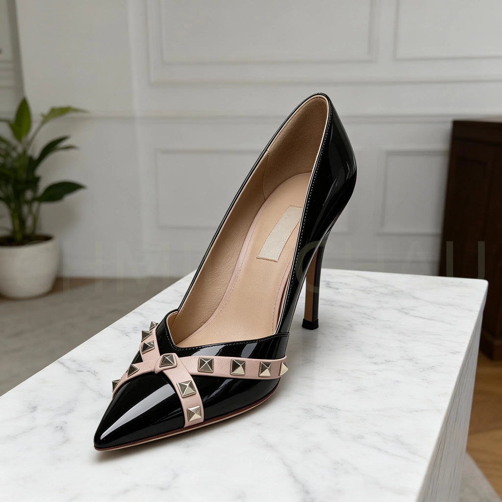 【Measure Your Feet Length Before Order】Rivets Luxry Designer Women Elegant Pumps Pointy Toe Stiletto High Heel Shoes 120-CHC-33