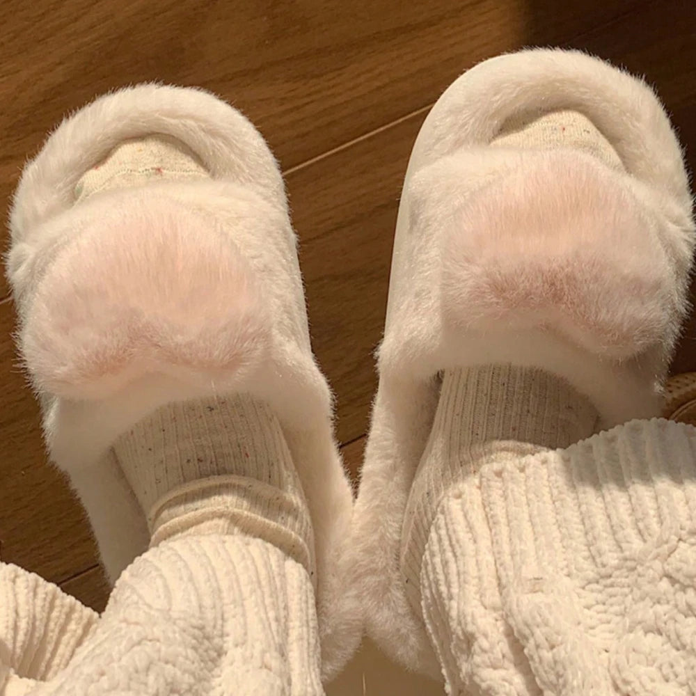 Three-dimensional Love Single Band Winter New Women Slipper Soft Heel Platform Warm Indoor Comfortable Home Fluffy Home Slippers