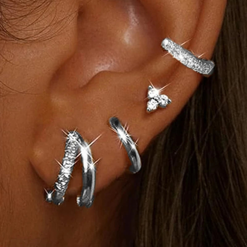 4PC Chain Huggie Earring Set For Women Fashion Flower Tragus Hoop Earrings Bulk Cartilage Piercing Helix Jewelry Lobe Earing Lot
