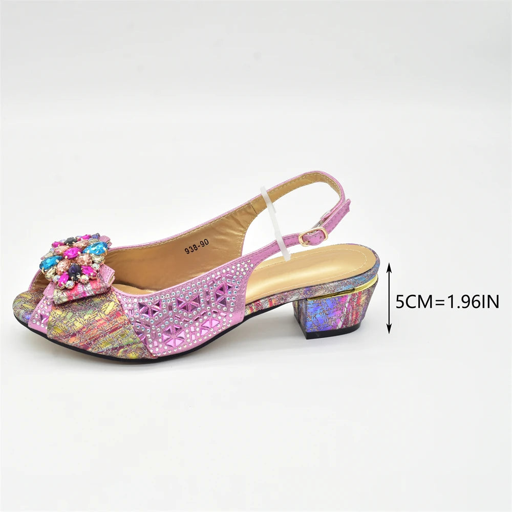 Latest Pink Shoe and Bag Set Women Italian Decorated with Rhinestone African Women Wedding Shoes Bride Plus Size Women Pumps 43
