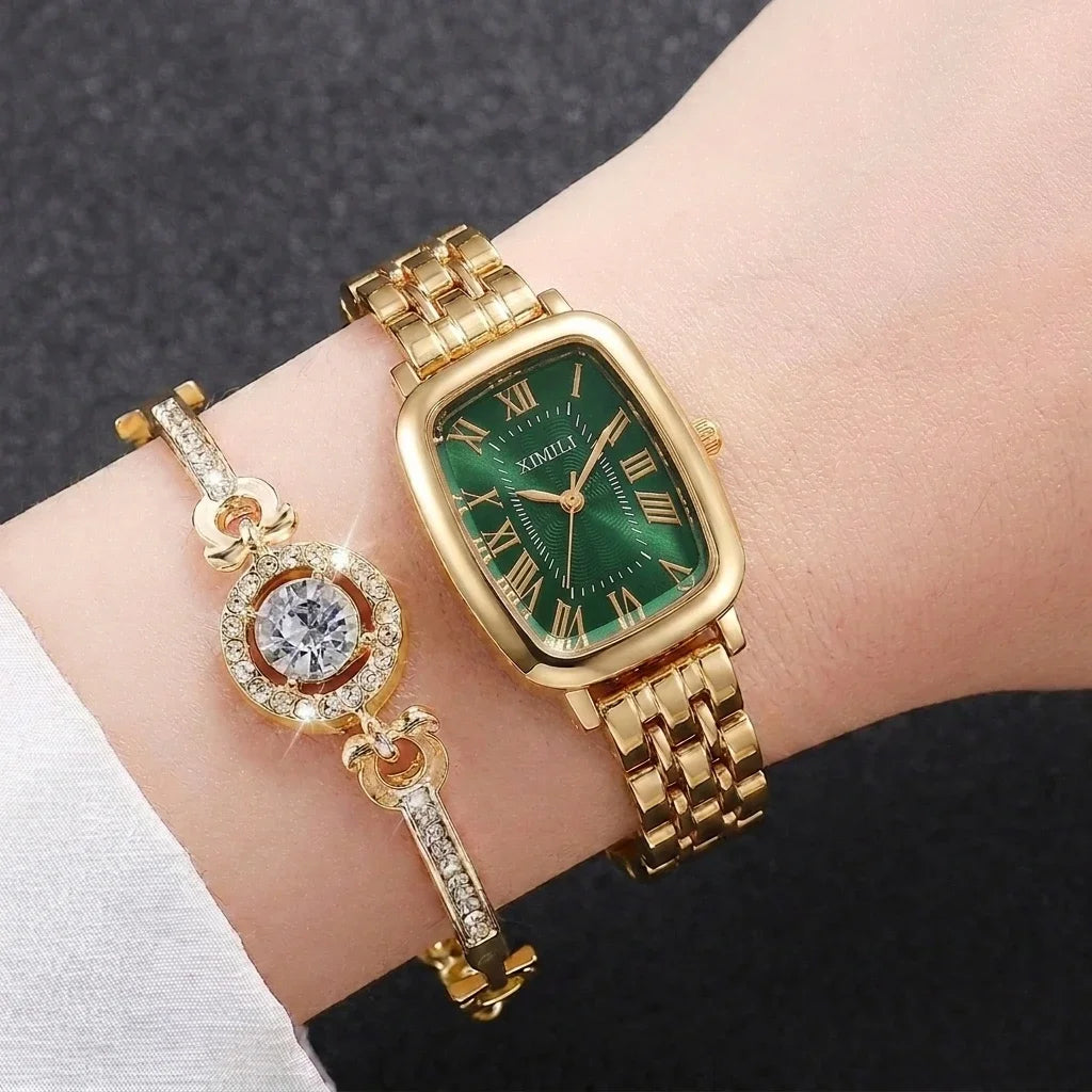 6PCS Elegant Roma Dial Women Quartz Watch Ladies Bracelet Strap Wristwatches Relogio Feminino Girls Clock Gift（Without Box）