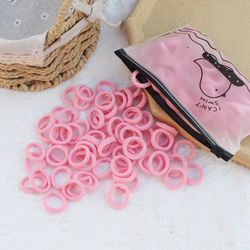 100 Zippered Bag Children's Hair Accessories With High Elasticity Fashionable Nylon Hair Rope Simple Basic Sports Headband