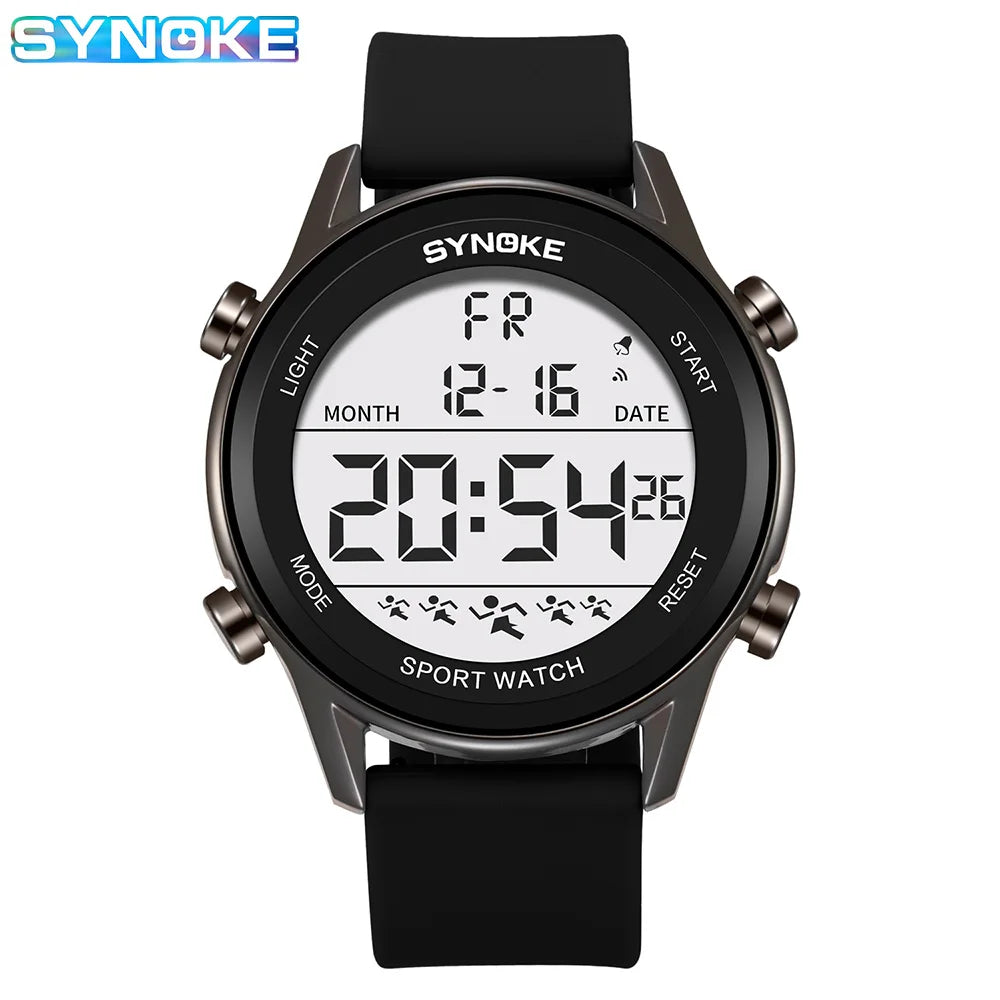 SYNOKE Men Outdoor Sports Multifunctional Waterproof Large Screen Display Luminous LED Digital For Men Fashion Silicon Watch