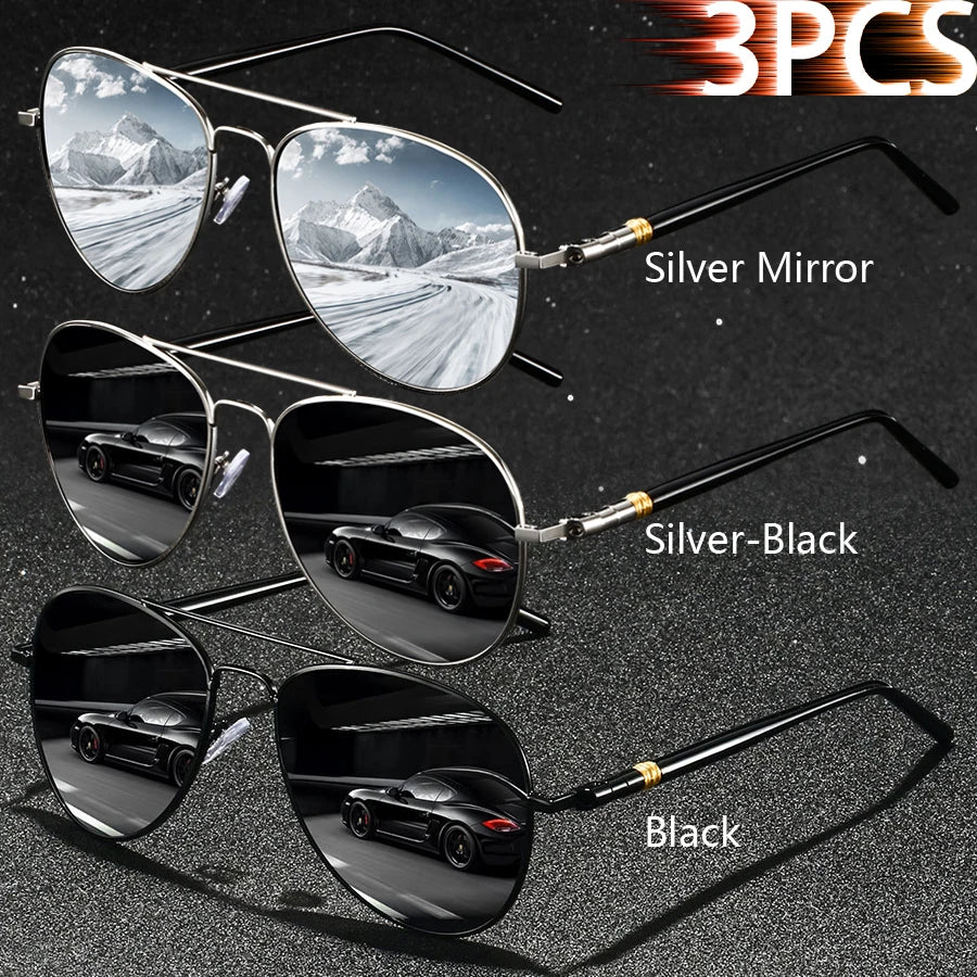 3PCS Fashion Vintage Square Metal Frame Sunglasses Men Women Fishing Driving Luxury Brand Designer Sun Glasses  Eyewear