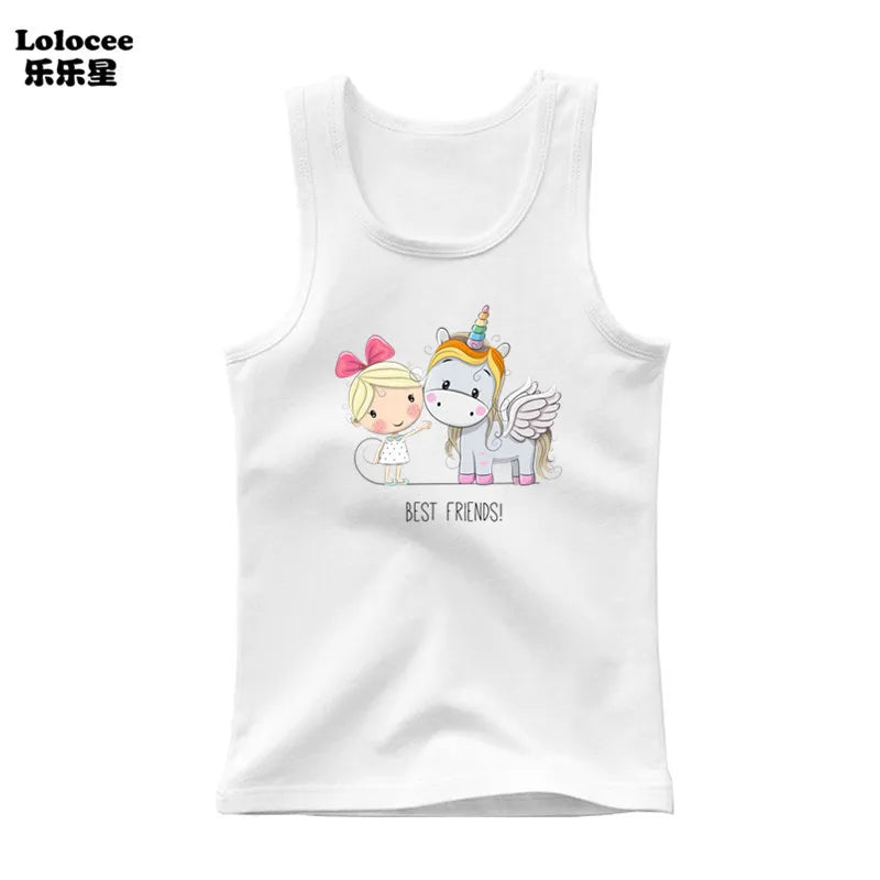 Kids Girl Cute Unicorn Singlet Summer Baby Girls Cotton Tops Toddler Clothes Children Sleeveless Cartoon T-shirts