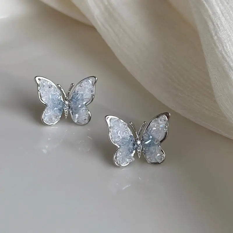 Korean Fashion Color Crystal Flower Butterfly Earrings for Women Exquisite Elegant Earring Wedding Party Luxury Jewelry Gift