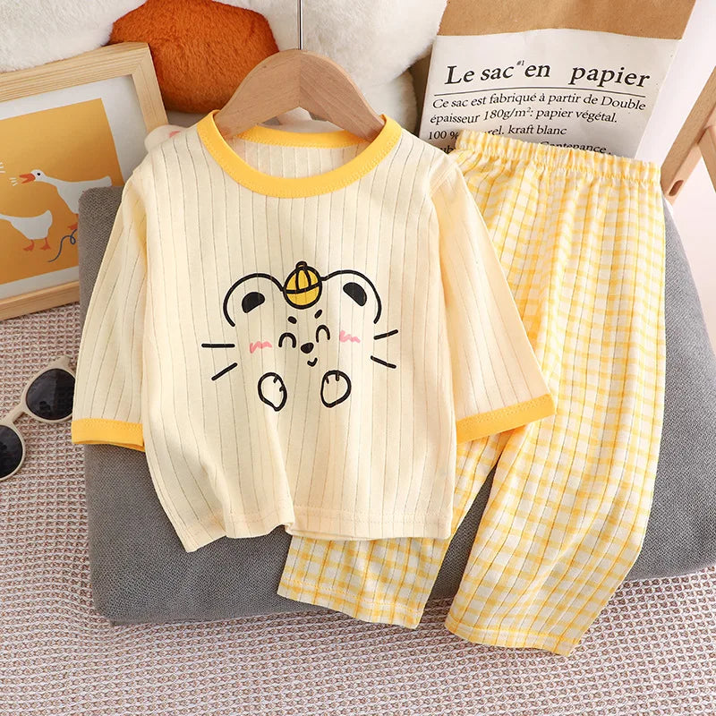 Cute Bear Print Baby Clothing Set Children Long Sleeve+ Pants Two Pieces Suit Kids Cotton Pullover Top Tee Girl Boy Casual
