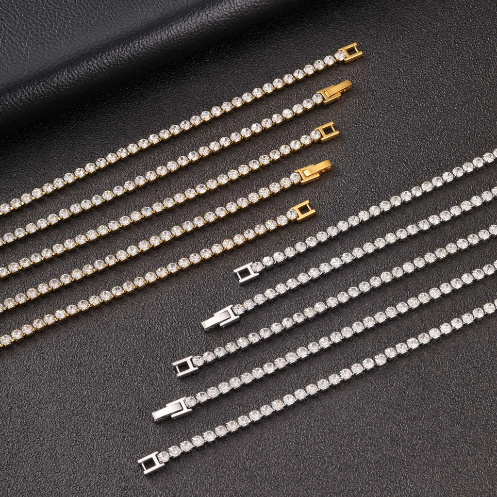 Hip Hop Tennis Chain Necklace for Men,4mm Stainless Steel Zircon Chokers,Luxury Rock Punk Jewelry Gift for Husband Dad Son