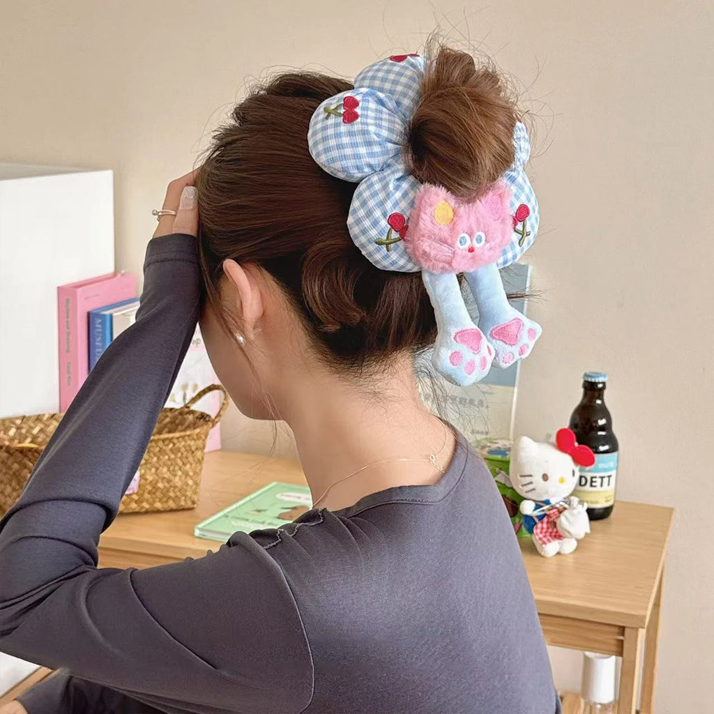 1pc cute cartoon animal  flower large intestine scrunchie, cotton three-dimensional puppy head rope little yellow duck hair rope