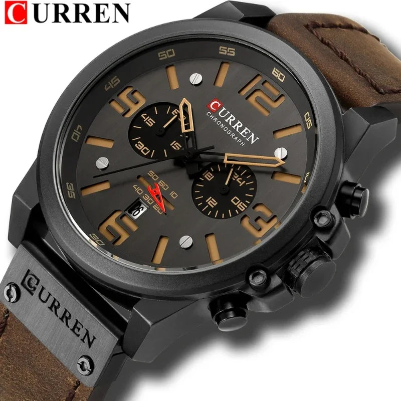 CURREN 8314 Men's Business Leather Strap Quartz Wristwatch, Waterproof Calendar Casual 6-Hand Quartz Watch