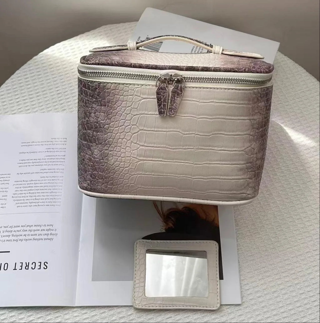 Custom Name Ladies Saffiano Split Leather Travel Toiletry Case Bag Portable Hanging Makeup Organizer Box Cosmetic Bag For Women