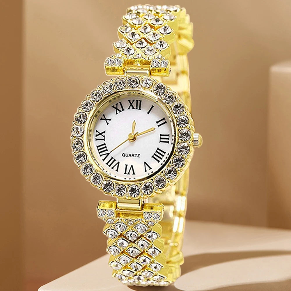 5Pcs/Set Unisex Jewelry Watches Women's Wristwatch Accessories Gold Fashion Trendy Elegant Classic Exquisite Light Luxury Rhinestone Luxury Bracelet Watch Set Y2K Suitable for Travel, Vacation, Parties, Daily Outfits, and Our