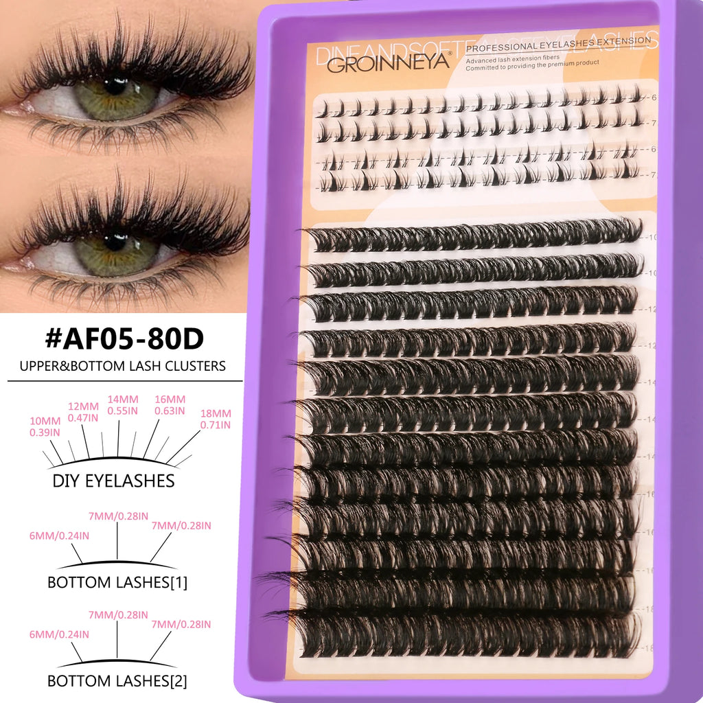 GROINNEYA Manga Lashes Cluster Lashes Natural Eyelash Extension Cluster Natural Volume Individual Lashes Mixed Tray Lashes