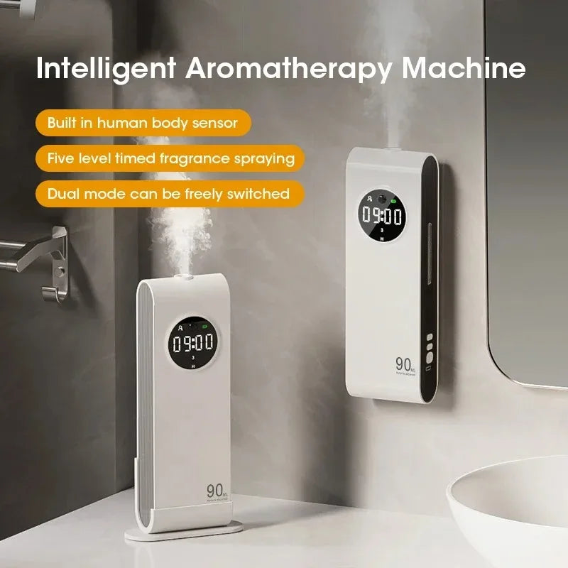Automatic Sensor Aromatherapy Machine Wall Mounted USB Rechargeable Home Fragrance Deodorizer With Clock Function