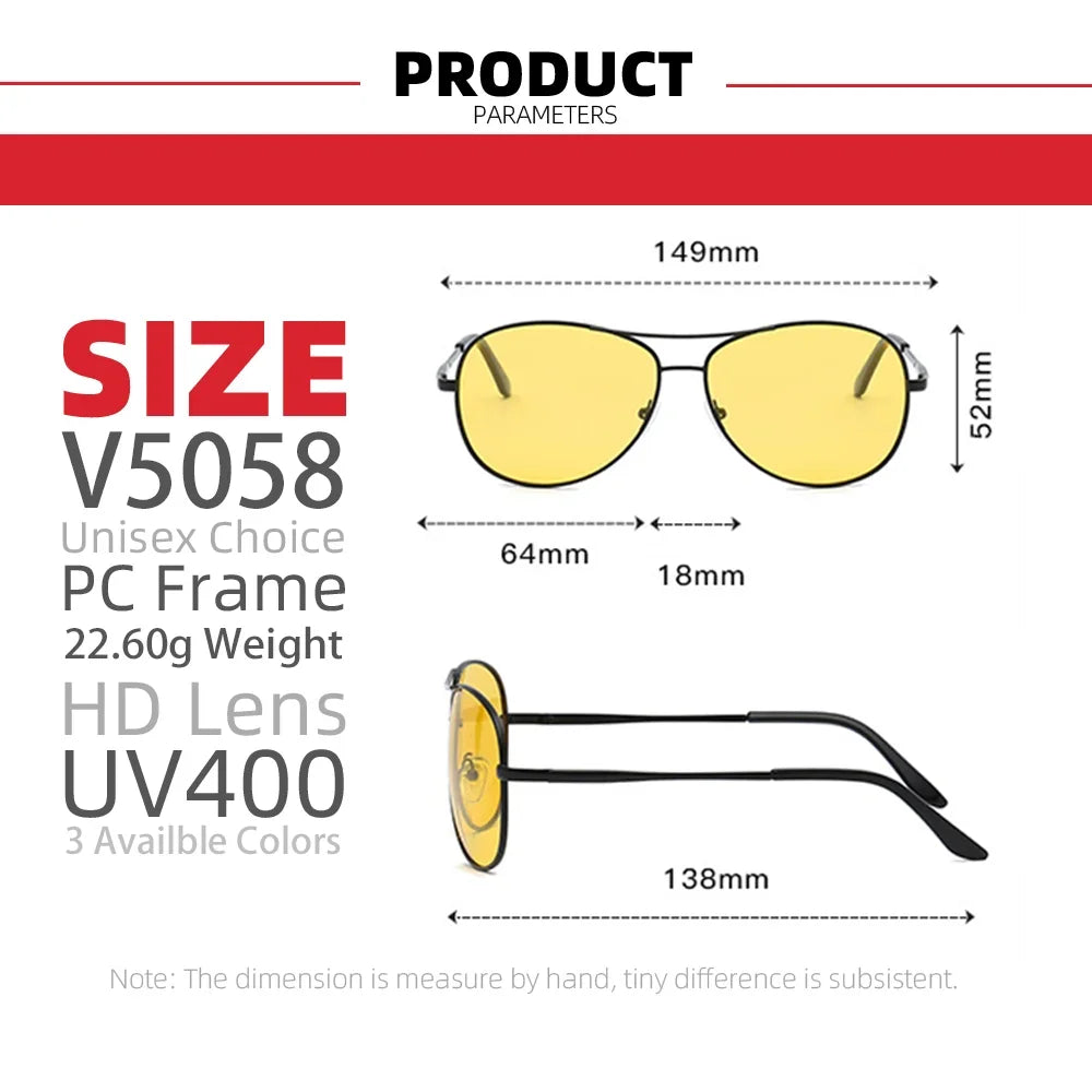 VIVIBEE Metal Aviation Night Vision Glasses for Men Driving Yellow Polarized UV400 Lens Pilot Goggles Nightvision Sunglasses