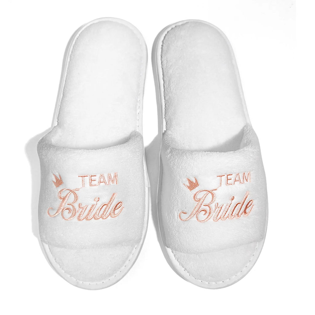 Bride & Bridesmaid, Wedding Party Guests Home Slip On Shoes Bridal Party Slippers Open-toe With Golden, Mint Green and Pink