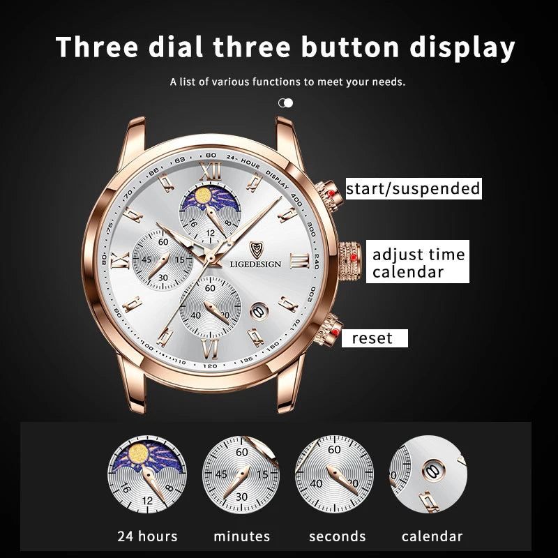 LIGE Casual Men Watch Luxury Leather Waterproof Sport Quartz Wristwatch Chronograph Military Watch for Men Relogio Masculino