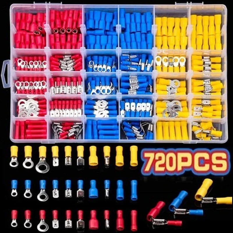 280/480/720pcs Cable Lugs Assortment Kit Insulated Electric Wire Connectors Set Flat Female & Male Crimp Terminals
