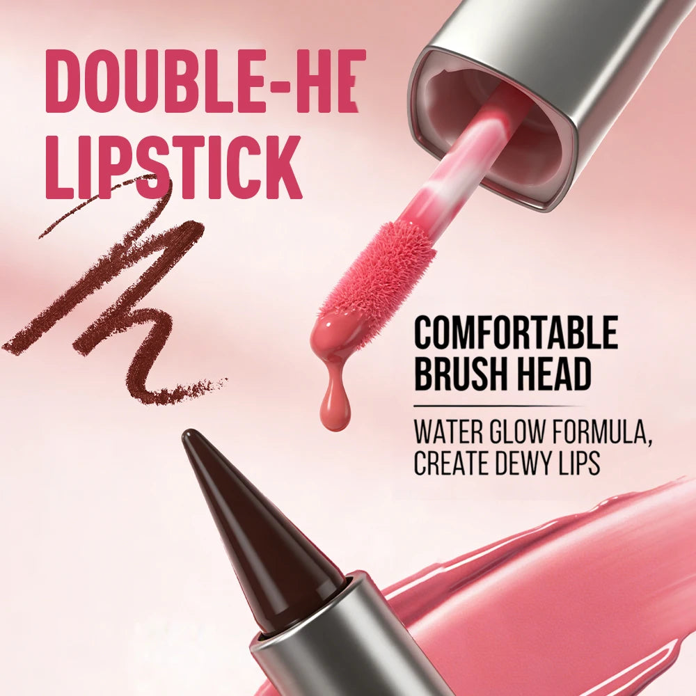 Double Head Lip Gloss Lipliner Two in One Moisturizing Texture Durable Gloss Easy to Apply Natural Lip Makeup