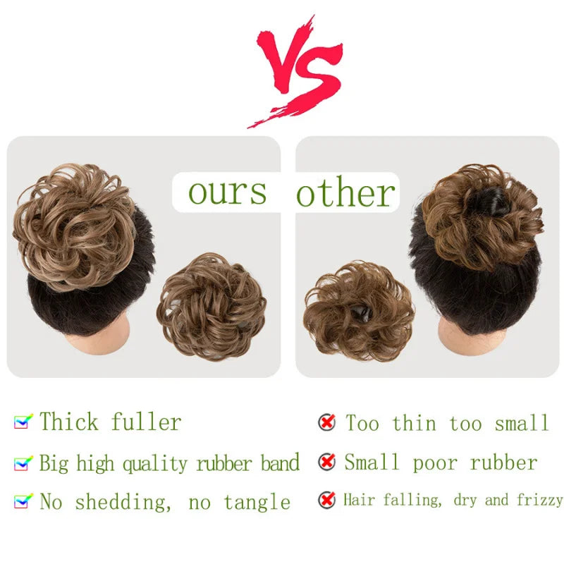 Synthetic Messy Hair Bun Chignon Scrunchies Fake Hair Band Braid Elastic Hairpiece Tail Chignon Donut Updo Hair Pieces for Women