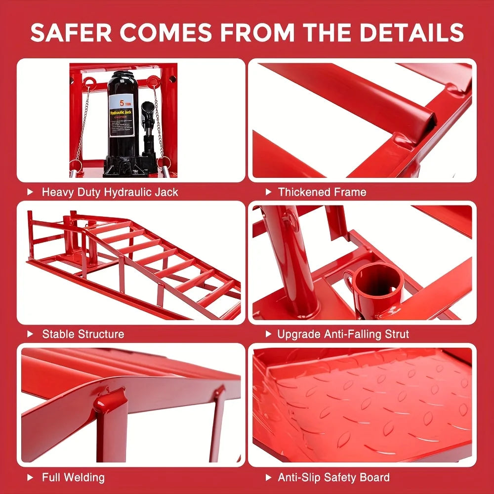 2pcs Heavy Duty Hydraulic Car Ramps 11000lbs Floor Jack Lift Ramps for Oil Changes, Truck Trailer, Home Garage & Auto Repair