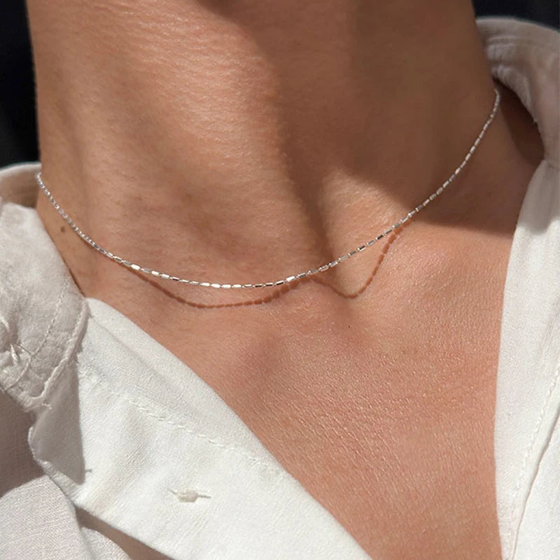 925 Sterling Silver Necklace With Simple Geometric Beads Choker Shiny And Delicate Collarbone Chain For Women Fashion Jewellery