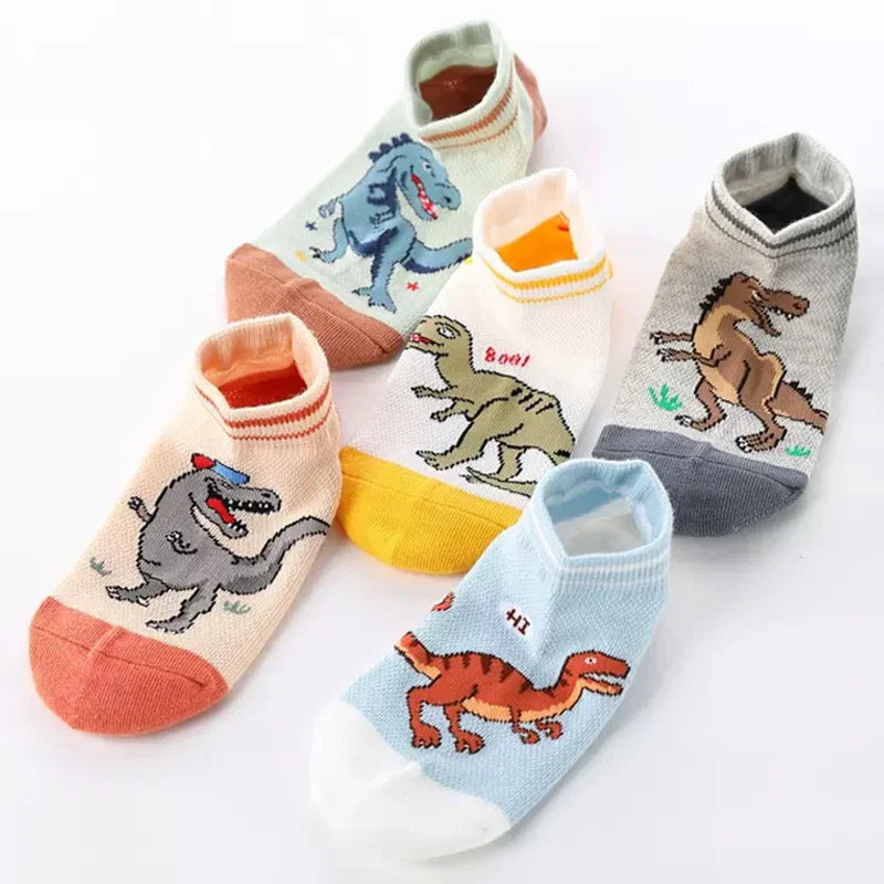 5 Pairs Kids Socks for Children Boys Girls Cartoon Dinosaur Summer Low Cut Slipper Hosiery Ankle Footed Casual Sock 1-12 Years