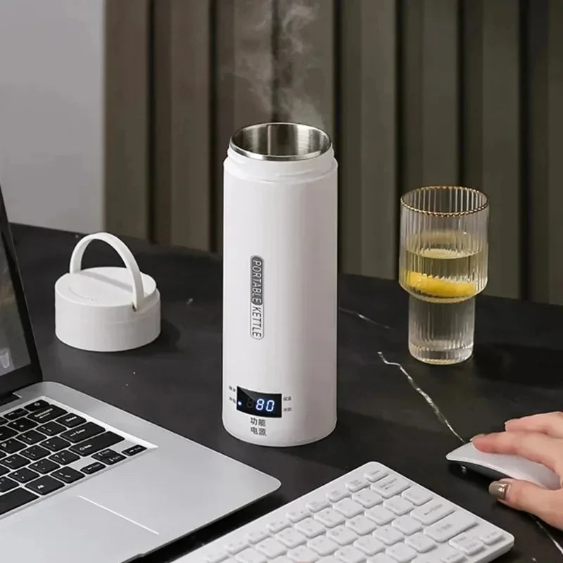 450ML Electric Kettles Portable Tea Coffee Kettle Travel Boil Water Thermal Cup Anti-Scald Water Bottle English Menu