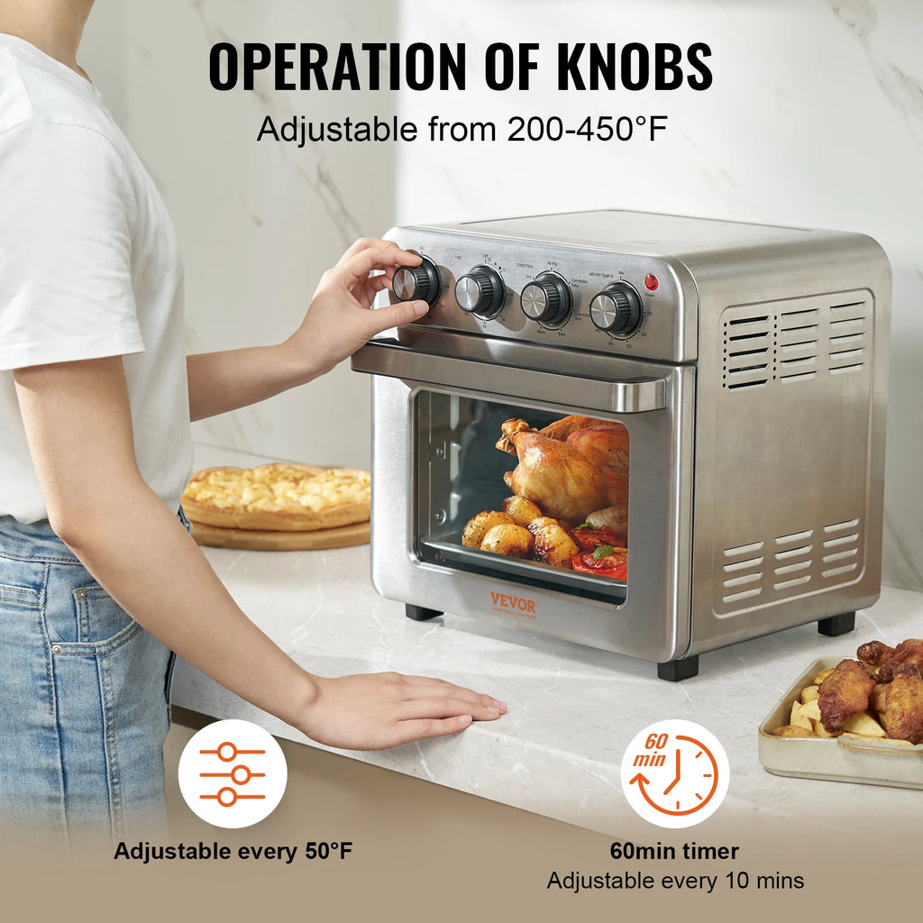 SucceBuy 18L 1700W Air Fryer Toaster Oven Stainless Steel Toaster Ovens Countertop Combo with Grill Home and Commercial Use